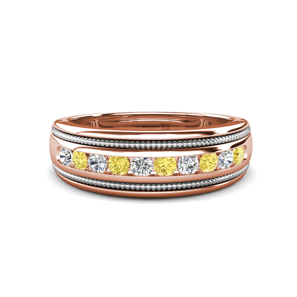 Zaid 0.53 ctw Round Lab Grown Diamond and Yellow Sapphire Two Toned and High Polished Edges Men Wedding Band (8 mm) 